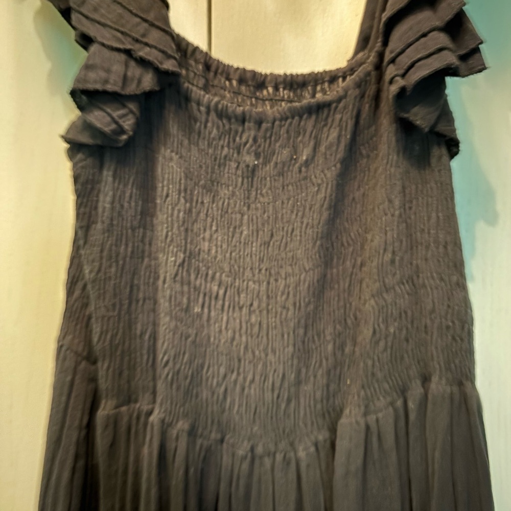 Cotton Gauze Black Ruffle Maxi Dress - Picture 3 of 5